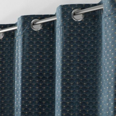 Rideau a oeillets 140 x 240 cm velours imprime or azureor Sans