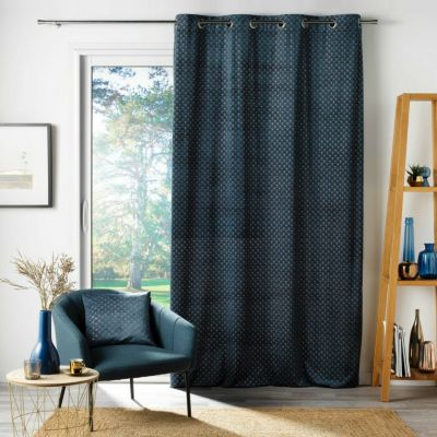 Rideau a oeillets 140 x 240 cm velours imprime or azureor Sans