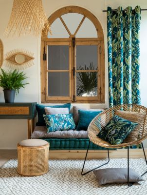 Rideau à oeillets velours imprimé jungle vert L.250 x l.135cm Deco&co