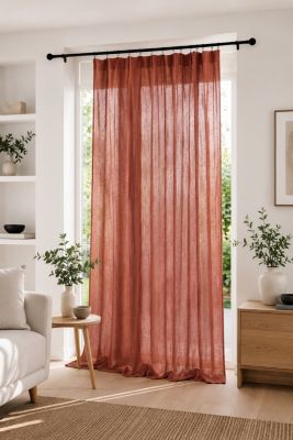 Rideau Ajustable Double Gaze de Coton 140 x 300 cm avec 8 Anneaux Pince GAÏA Terracotta Hauteur Modulable