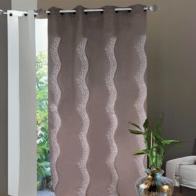 Rideau Ameublement Shantung Brodé Vagues Taupe (140x260 cm - Taupe)