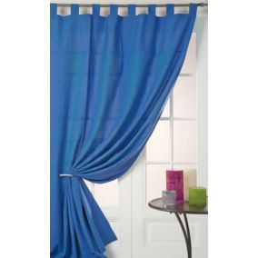 Rideau Coton Motifs Petites Croix (140x260 cm - Bleu)