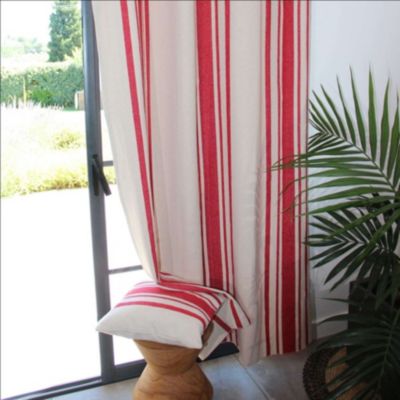 Rideau coton épais Rustique à oeillets (150x250 cm - Rouge)
