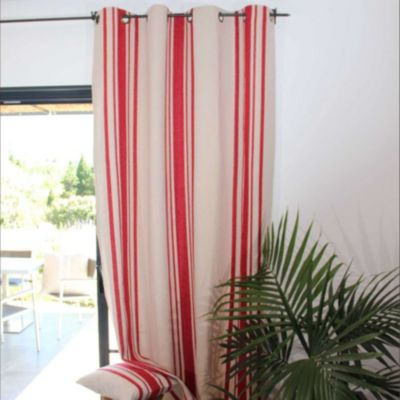 Rideau coton épais Rustique à oeillets (150x250 cm - Rouge)