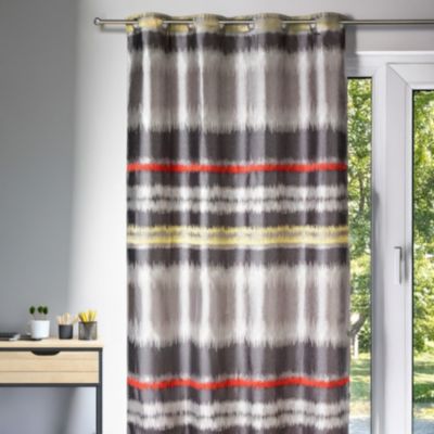 Rideau d'ameublement en jacquard style IKAT (140x260 cm - Gris clair)