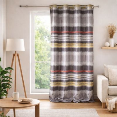 Rideau d'ameublement en jacquard style IKAT (140x260 cm - Gris clair)