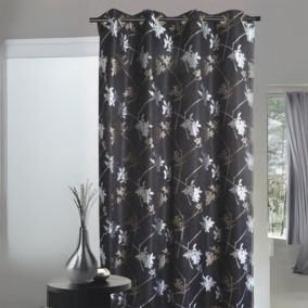 Rideau d'Ameublement à Jacquard Floral (135x260 cm - Gris clair)