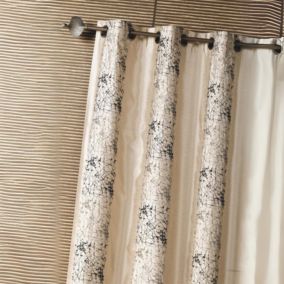 Rideau d'ameublement shantung brodé motif éthnique (140x260 cm - Beige)