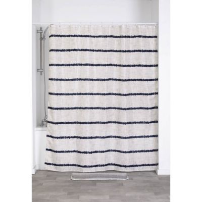 Rideau de douche 180 x 200 cm déco Manureva rayé Bleu