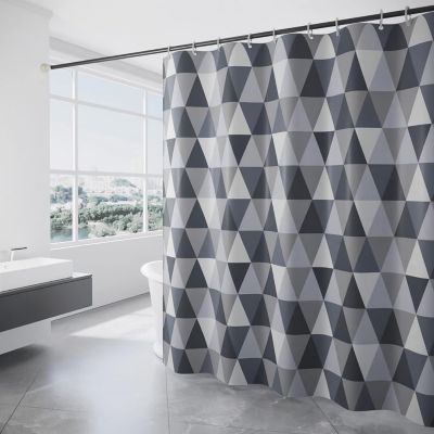 Rideau de douche 200x200 cm, lavable en machine, avec ourlet lesté et 12 crochets, motif triangle
