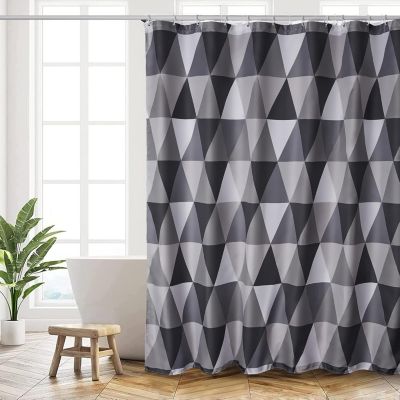 Rideau de douche 200x200 cm, lavable en machine, avec ourlet lesté et 12 crochets, motif triangle