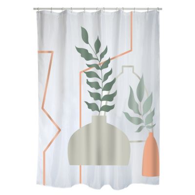 Rideau de douche à motif style bohème abstrait, vert et terracotta, l.180 x H.200 cm, MSV Kenzi