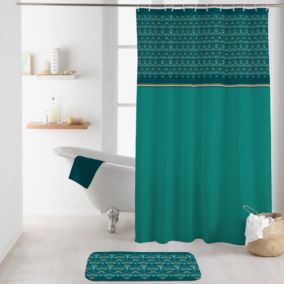 Rideau de douche avec crochets esprit art déco (180x200 cm - Vert emeraude)