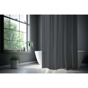 Rideau de douche avec œillets l.180 x H.200 cm en polyester anthracite, Levasseur Essential