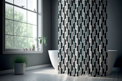 Rideau de douche avec œillets l.180 x H.200 cm en polyester noir et blanc, Levasseur Rétro