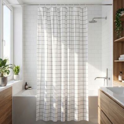 Rideau de douche blanc et noir Aetna 180 x 200 cm GoodHome