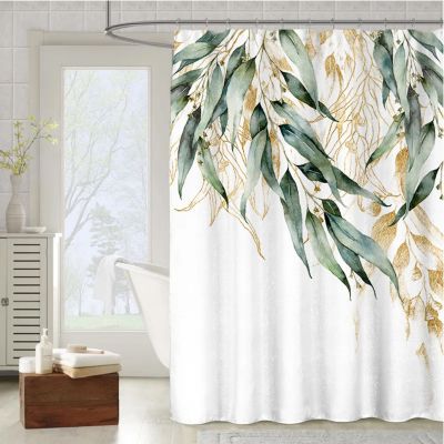Rideau de douche Branche d'or de feuille d'eucalyptus