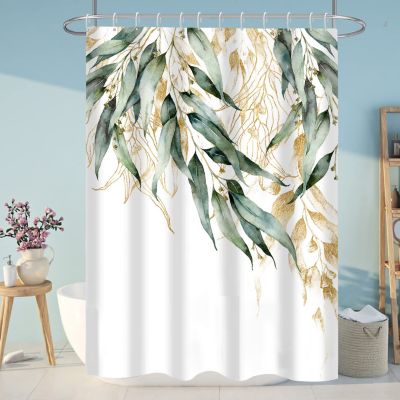 Rideau de douche Branche d'or de feuille d'eucalyptus