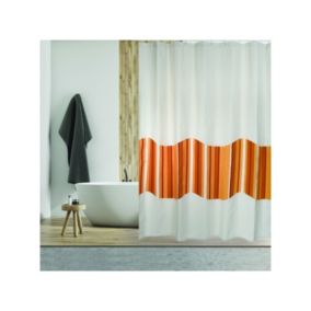 Rideau de douche Coton  Polyester TIERA 180x200cm QUALITE PREMIUM Beige  Orange  Anneaux inclus MSV