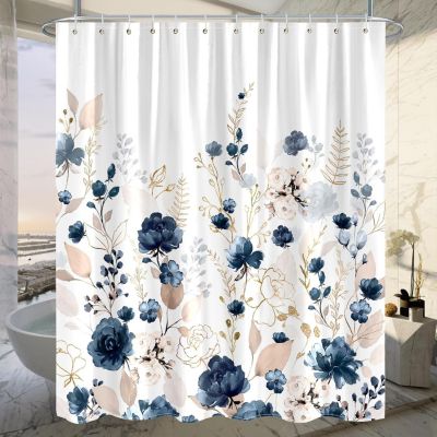 Rideau de douche décoratif de style campagnard, élégant rideau de baignoire à motif floral avec 12 crochets 180 cm x 180 cm