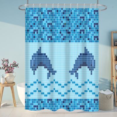 Rideau de douche dauphin en mosaïque océan, 100 cm x 180 cm
