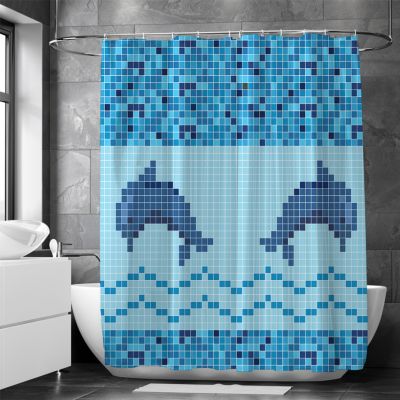 Rideau de douche dauphin en mosaïque océan, 100 cm x 180 cm