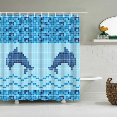 Rideau de douche dauphin en mosaïque océan, 100 cm x 180 cm