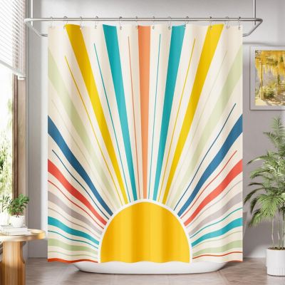 Rideau de douche en tissu lavable avec 12 crochets, décor de salle de bain rustique imperméable jaune ensoleillé, 180 x 180 cm