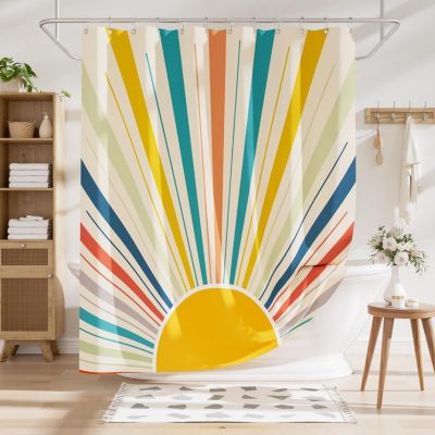 Rideau de douche en tissu lavable avec 12 crochets, décor de salle de bain rustique imperméable jaune ensoleillé, 180 x 180 cm