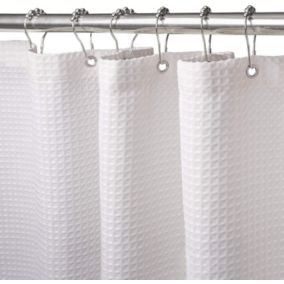Rideau de Douche Gaufre avec Anneaux en Métal Rideau de Douche Baignoire Anti Moisissure Tissu Rideau Salle de Bain Robuste pour