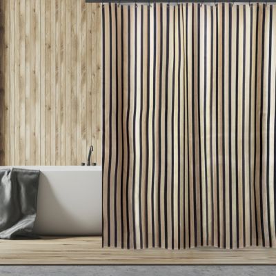 Rideau de douche L.180 x H.200 cm beige et noir, motifs à rayures, en polyester Spirella Tessa