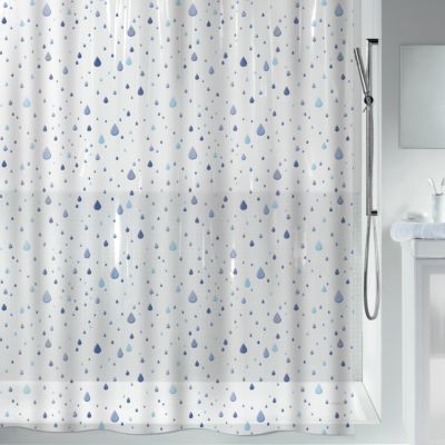 Rideau de douche L.180 x H.200 cm bleu et blanc, motifs gouttes, en polyéthylène vinyle acétate Spirella Waterdrop