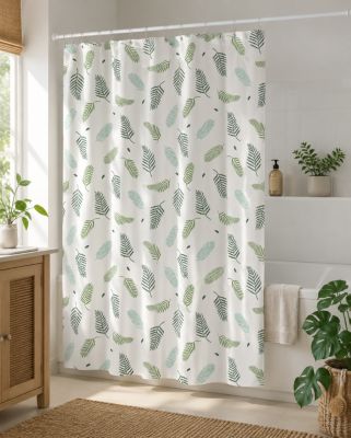 Rideau de douche L.180 x l.200 cm vert, motifs feuilles, en polyester Levasseur Garden