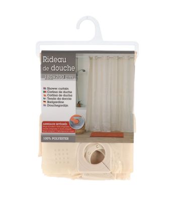 Rideau de douche Naturel avec anneaux intégrés 180 x 200 cm