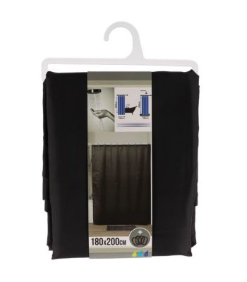 Rideau de douche Noir avec anneaux inclus 180 x 200 cm