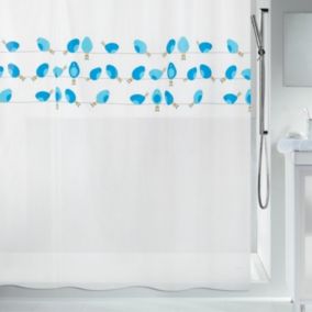 Rideau de douche PEVA BIRDY 180x200cm Bleu  Blanc Spirella