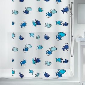 Rideau de douche PEVA HUGO 180x200cm Bleu  Blanc Spirella