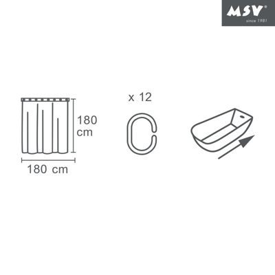 Rideau de douche PEVA ROMANA 180x180cm Blanc transparent MSV