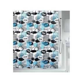 Rideau de douche PEVA WOW 180x200cm Bleu  Noir Spirella