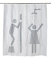 Rideau de douche plastique Peva blanc et argent décor homme et femme 180 x 200 cm Nosara