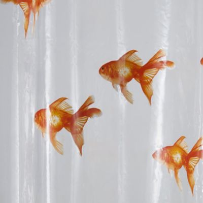 Rideau de douche plastique Peva multicolore décor poisson rouge
