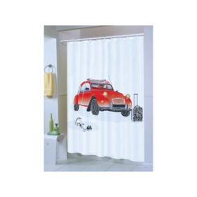 Rideau de douche Polyester 2 CV 180x200cm Rouge  Blanc  Anneaux inclus MSV