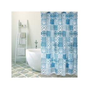 Rideau de douche Polyester ALENTEJO 180x200cm QUALITE PREMIUM Bleu Anneaux inclus MSV