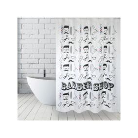 Rideau de douche Polyester BARBER SHOP 180x200cm QUALITE PREMIUM Noir  Blanc  Anneaux inclus MSV