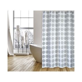 Rideau de douche Polyester BEGONIA 180x200cm QUALITE PREMIUM Taupe  Blanc  Anneaux inclus MSV