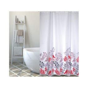 Rideau de douche Polyester BIRDS 180x200cm QUALITE PREMIUM Motifs Rouge  Blanc  Anneaux inclus MSV