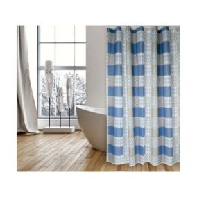 Rideau de douche Polyester CERAMIQUE 180x200cm QUALITE PREMIUM Bleu  Anneaux inclus MSV