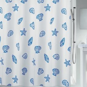 Rideau de douche Polyester CONCHA 120x200cm Bleu  Blanc Spirella