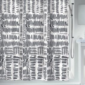 Rideau de douche Polyester CONNECTION 180x200cm Noir  Blanc Spirella