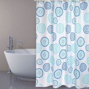 Rideau de douche Polyester DOTS 180x200cm QUALITE PREMIUM Bleu  Anneaux inclus MSV